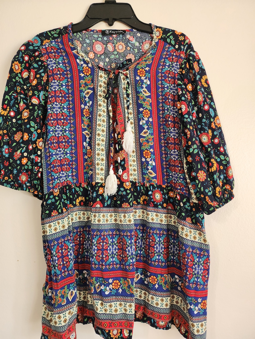 Floral Boho Tie-Front Peasant Top - Multicolor